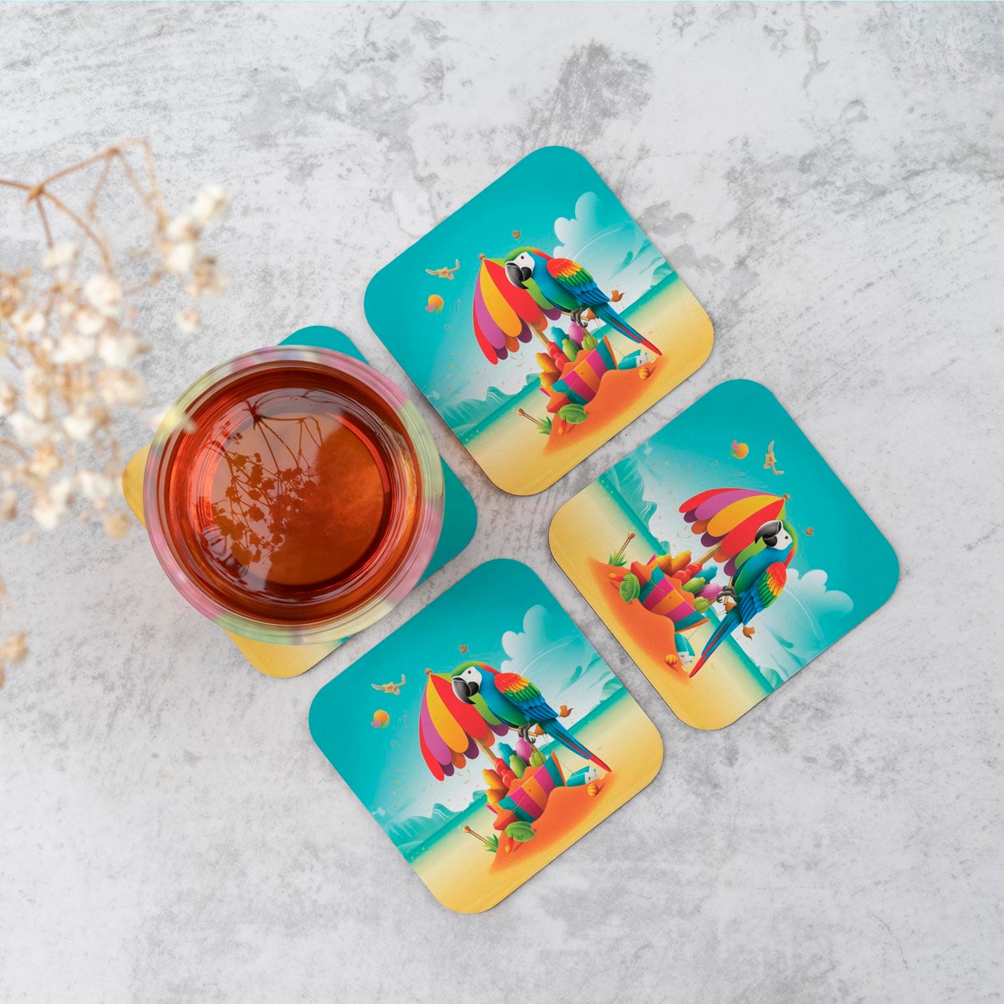 Parrot On A Beach Holiday Coasters