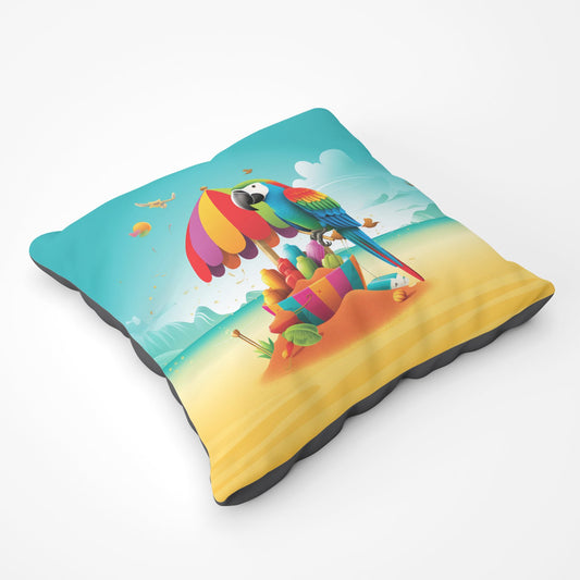 Parrot On A Beach Holiday Floor Cushion