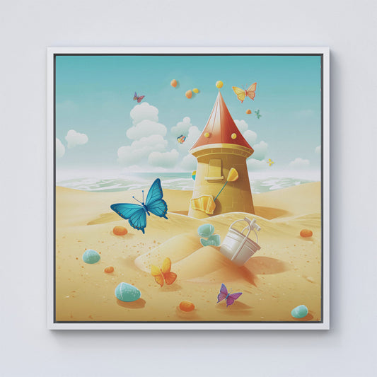 Butterflies On A Beach Holiday Framed Canvas