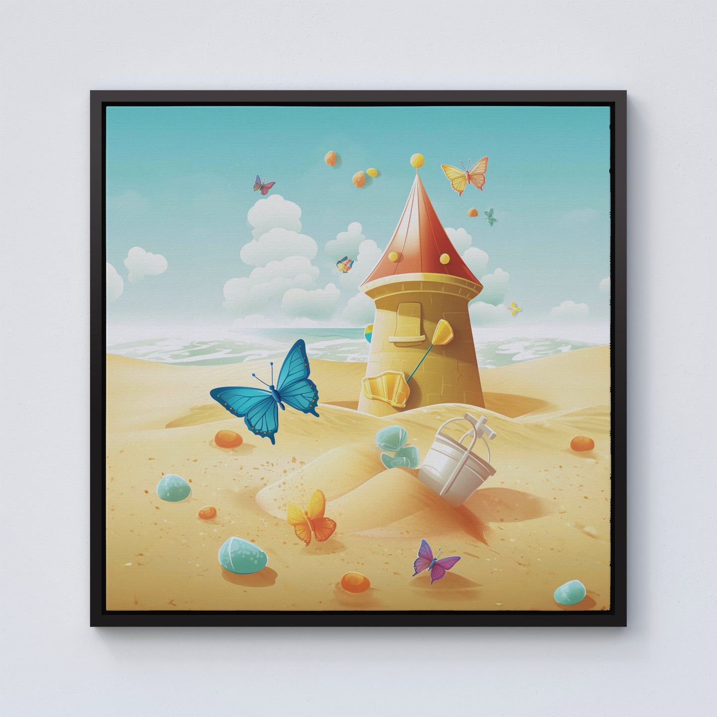 Butterflies On A Beach Holiday Framed Canvas