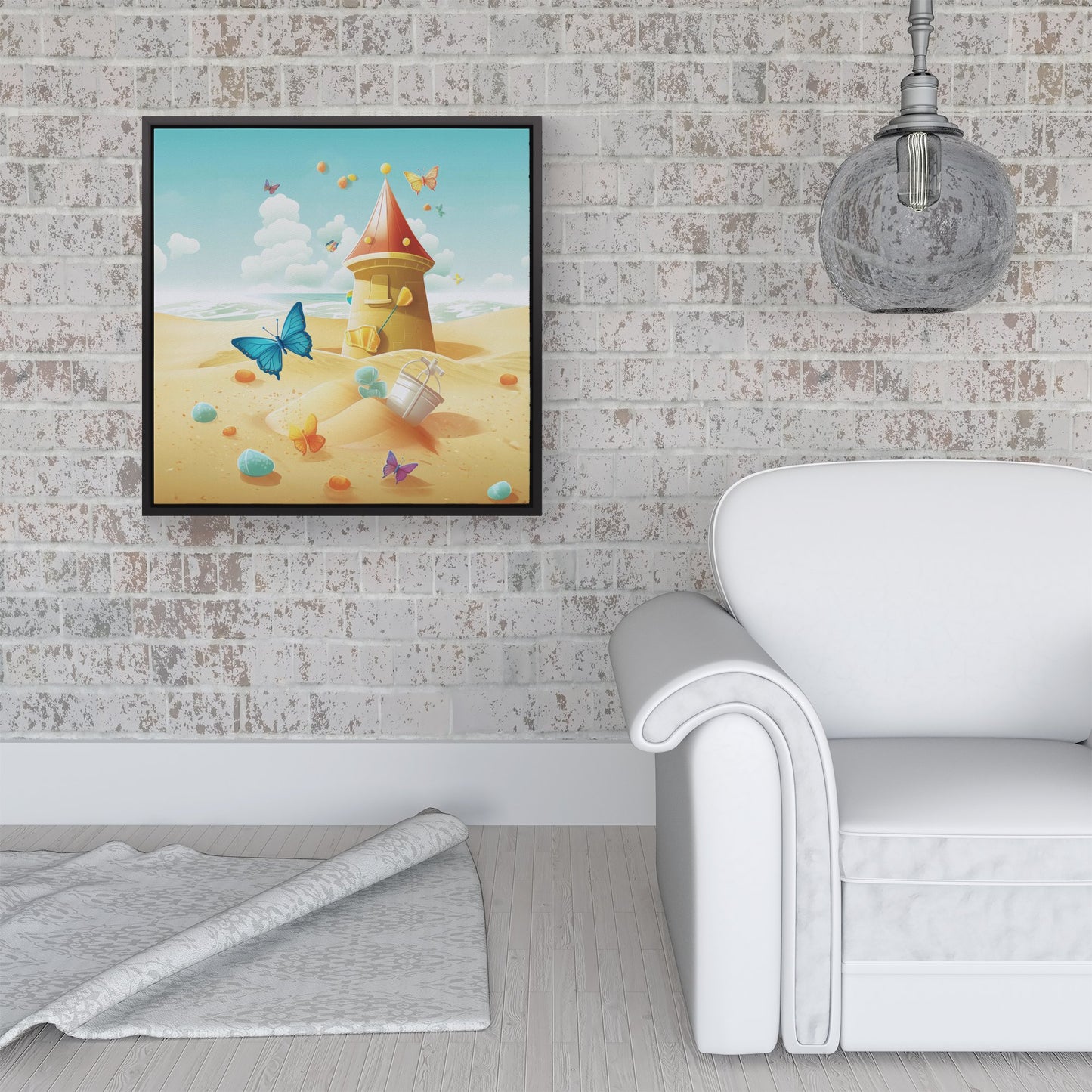 Butterflies On A Beach Holiday Framed Canvas