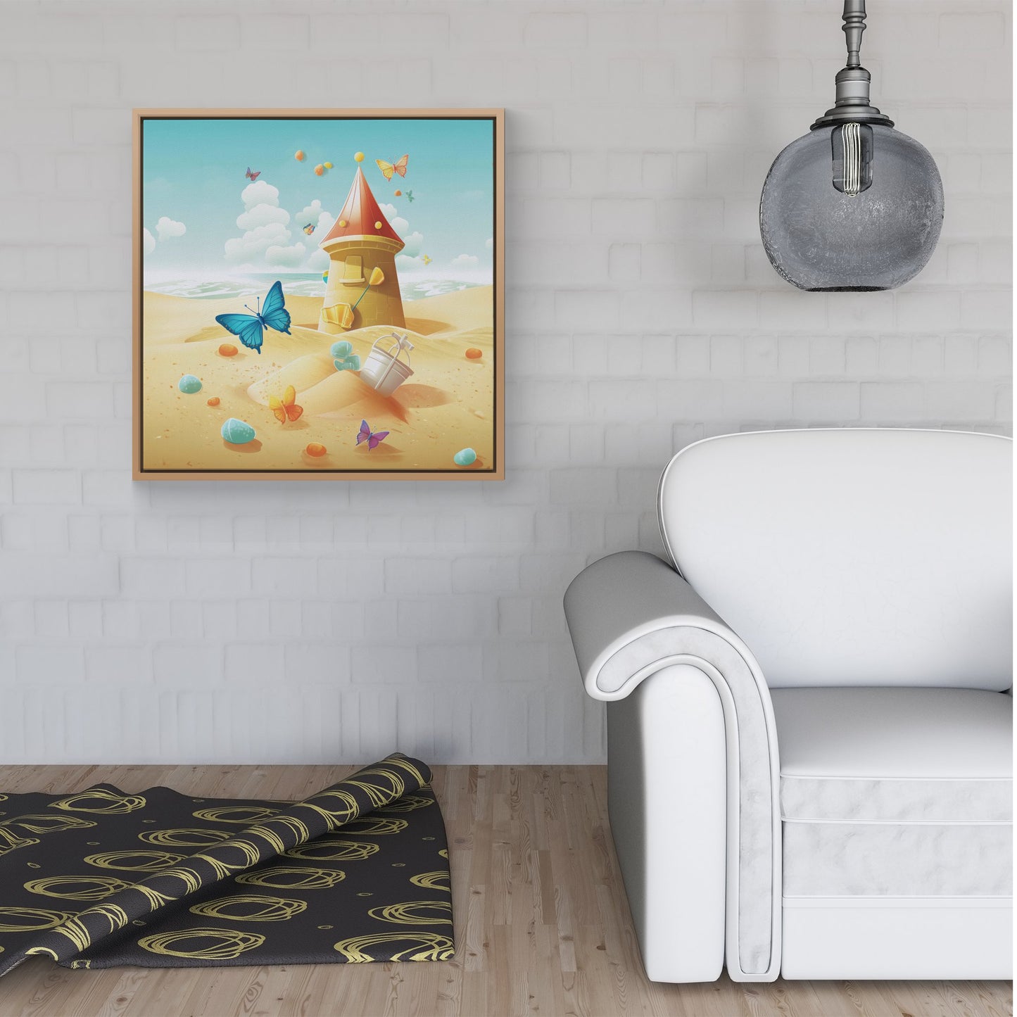 Butterflies On A Beach Holiday Framed Canvas