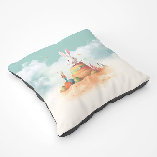 White Rabbit On A Beach Holiday Floor Cushion