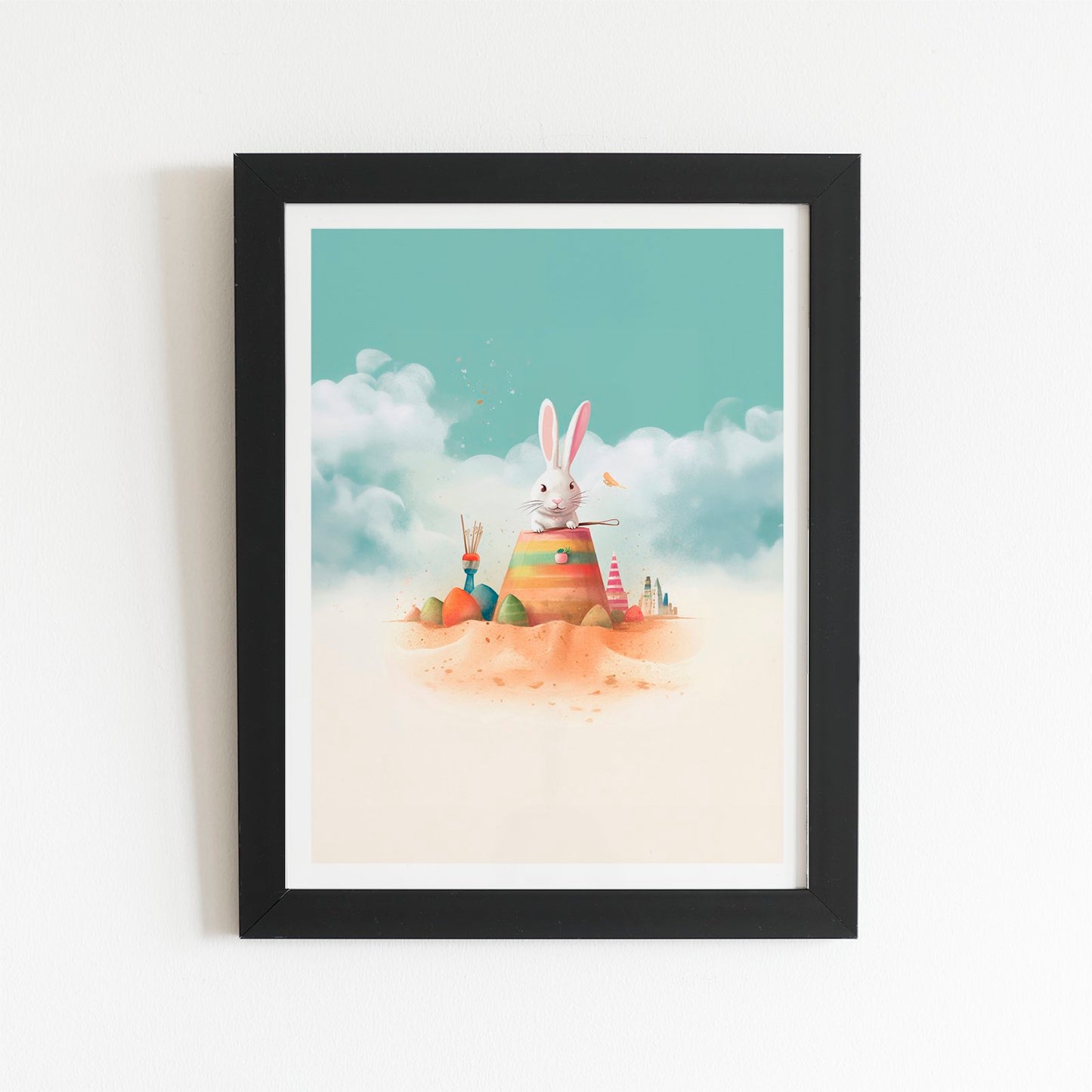 White Rabbit On A Beach Holiday Art Prints