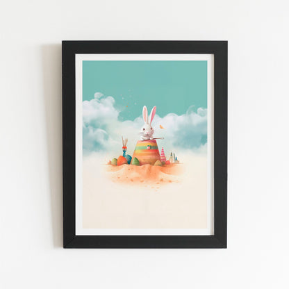 White Rabbit On A Beach Holiday Art Prints