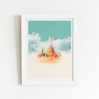 White Rabbit On A Beach Holiday Art Prints