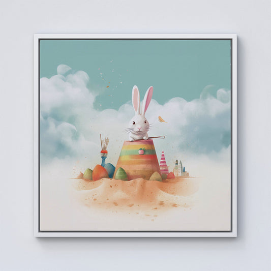 White Rabbit On A Beach Holiday Framed Canvas