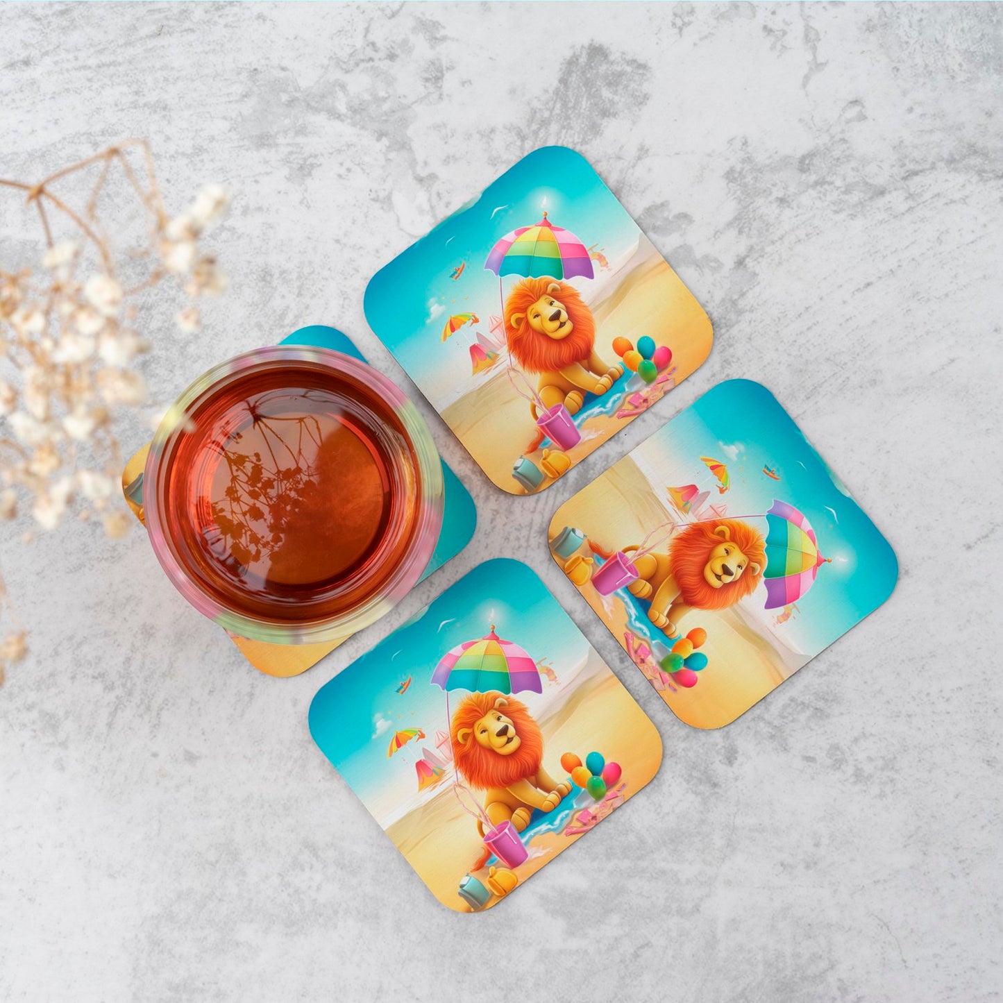 Lion On A Beach Holiday Coasters