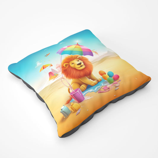 Lion On A Beach Holiday Floor Cushion