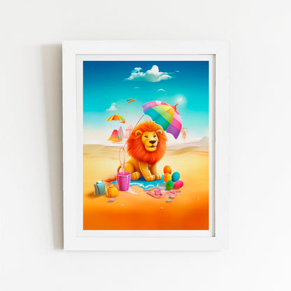 Lion On A Beach Holiday Art Prints