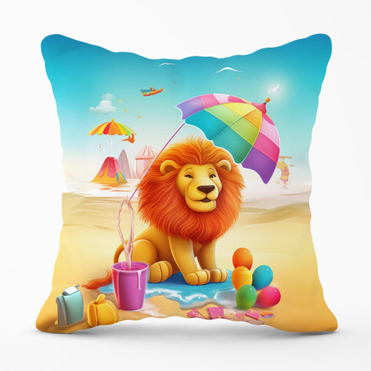 Lion On A Beach Holiday Outdoor Cushion