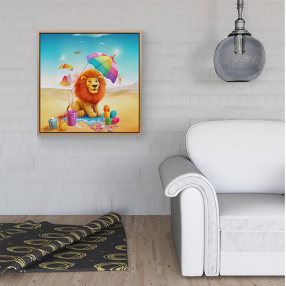 Lion On A Beach Holiday Framed Canvas