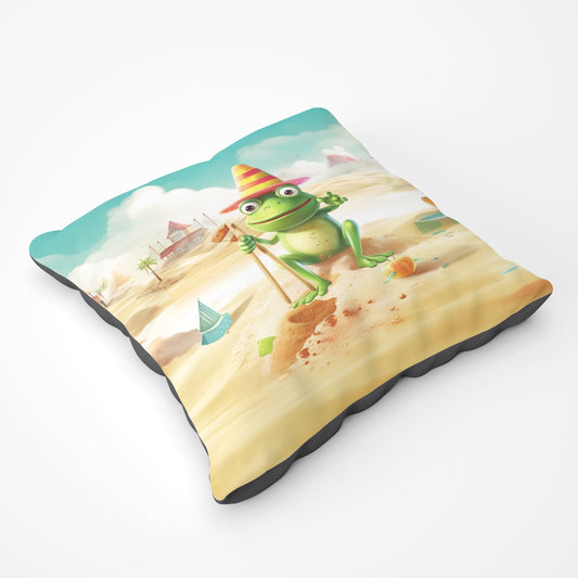 Happy Frog On A Beach Holiday Floor Cushion