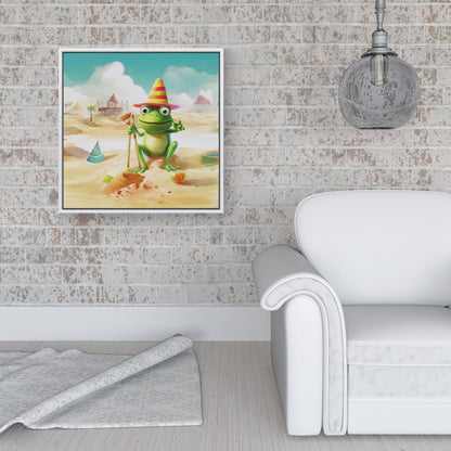 Happy Frog On A Beach Holiday Framed Canvas