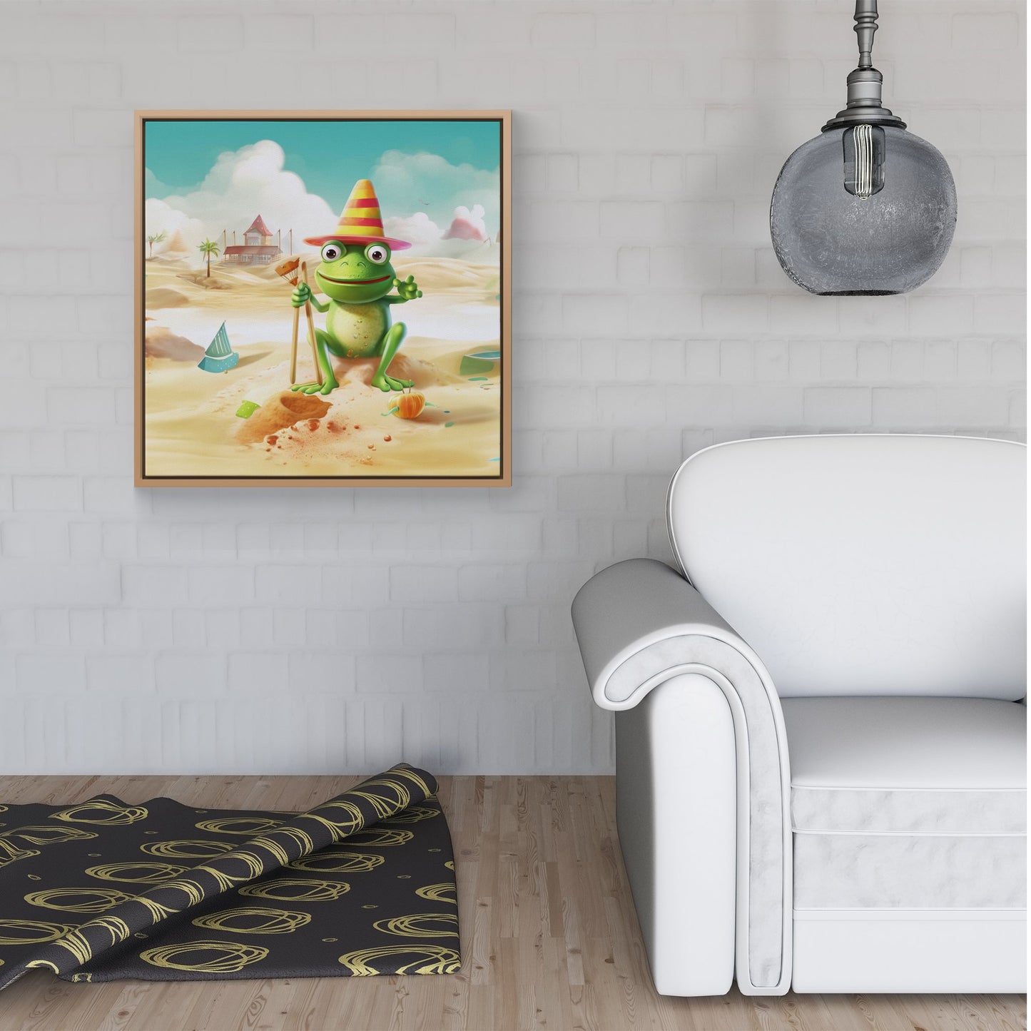 Happy Frog On A Beach Holiday Framed Canvas