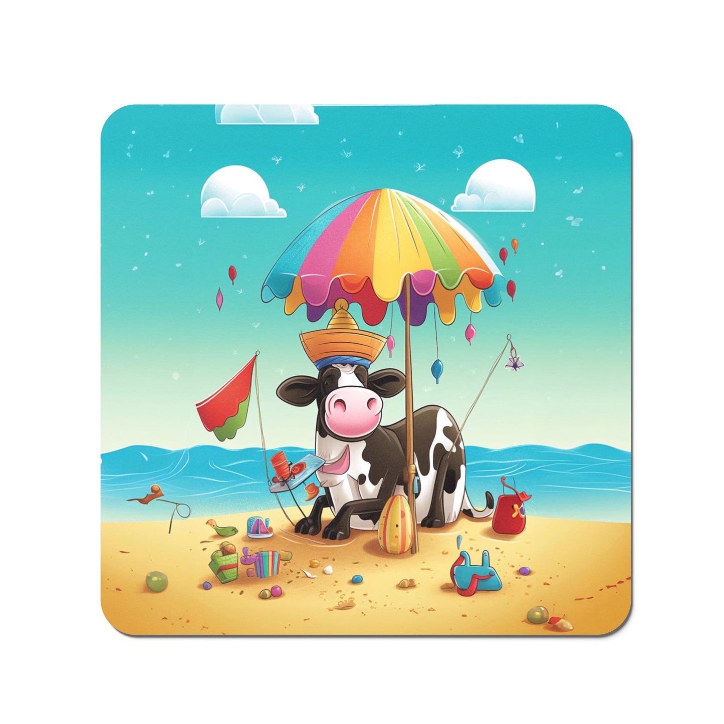 Cow On A Beach Holiday Coasters