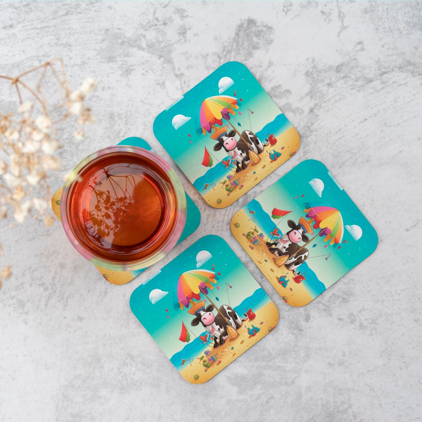 Cow On A Beach Holiday Coasters