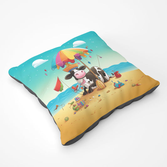 Cow On A Beach Holiday Floor Cushion