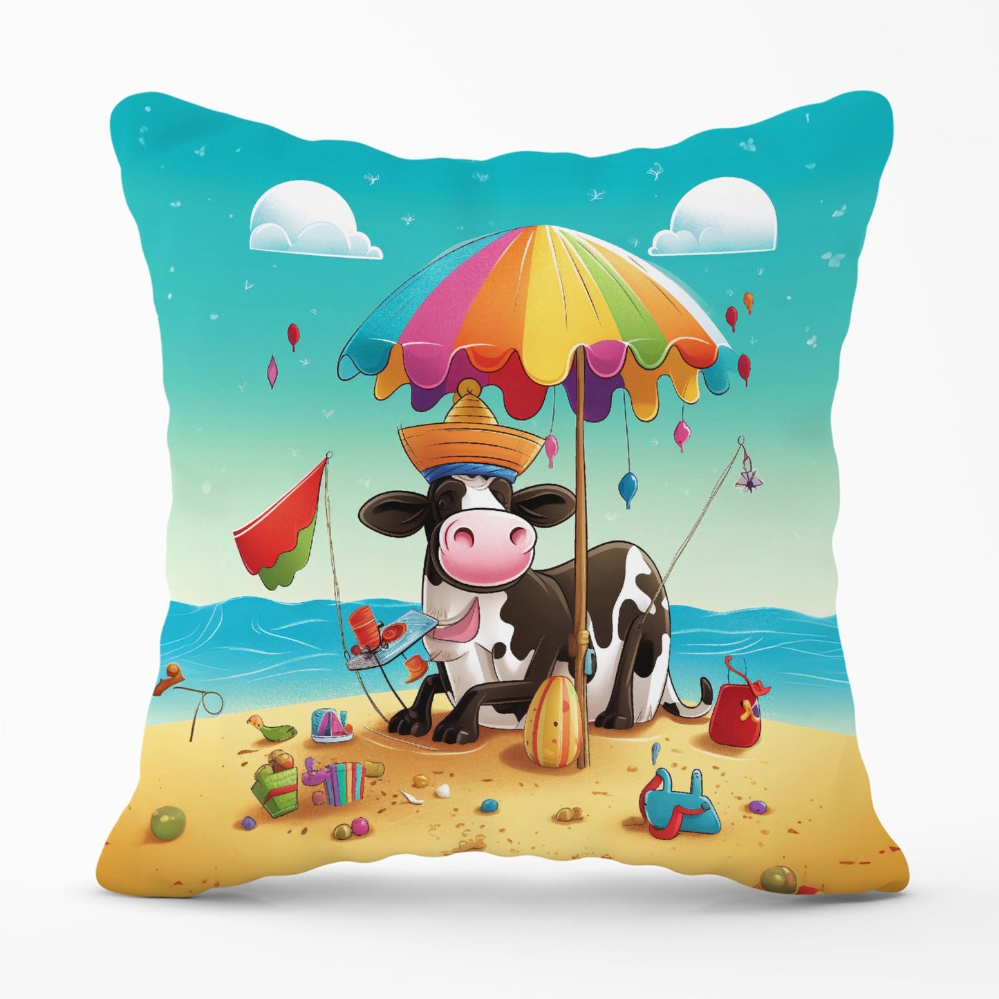 Cow On A Beach Holiday Outdoor Cushion