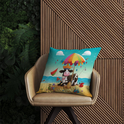 Cow On A Beach Holiday Outdoor Cushion