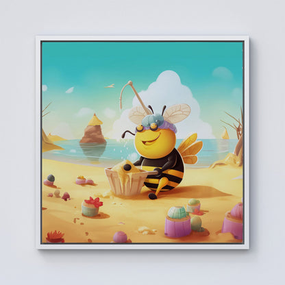 Bumblebee On A Beach Holiday Framed Canvas