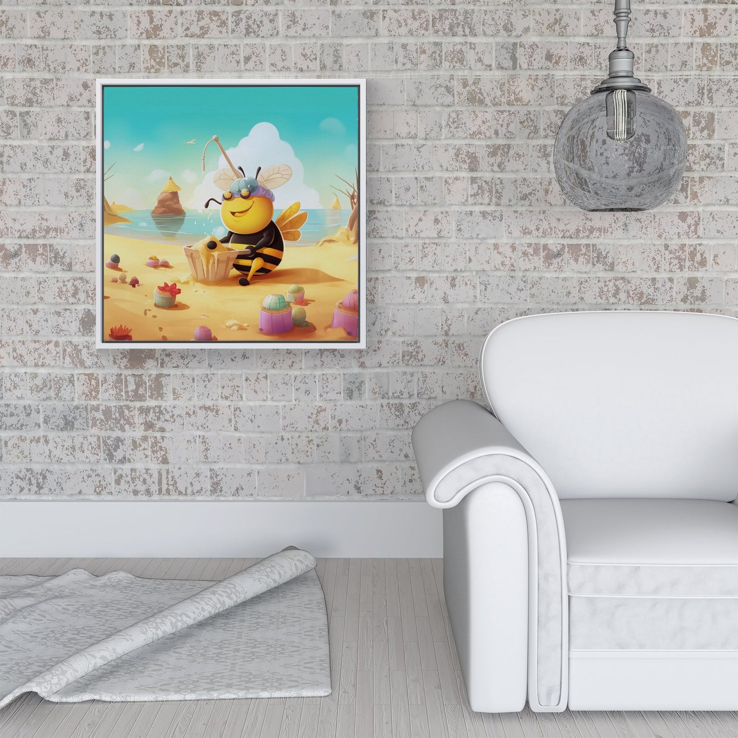 Bumblebee On A Beach Holiday Framed Canvas