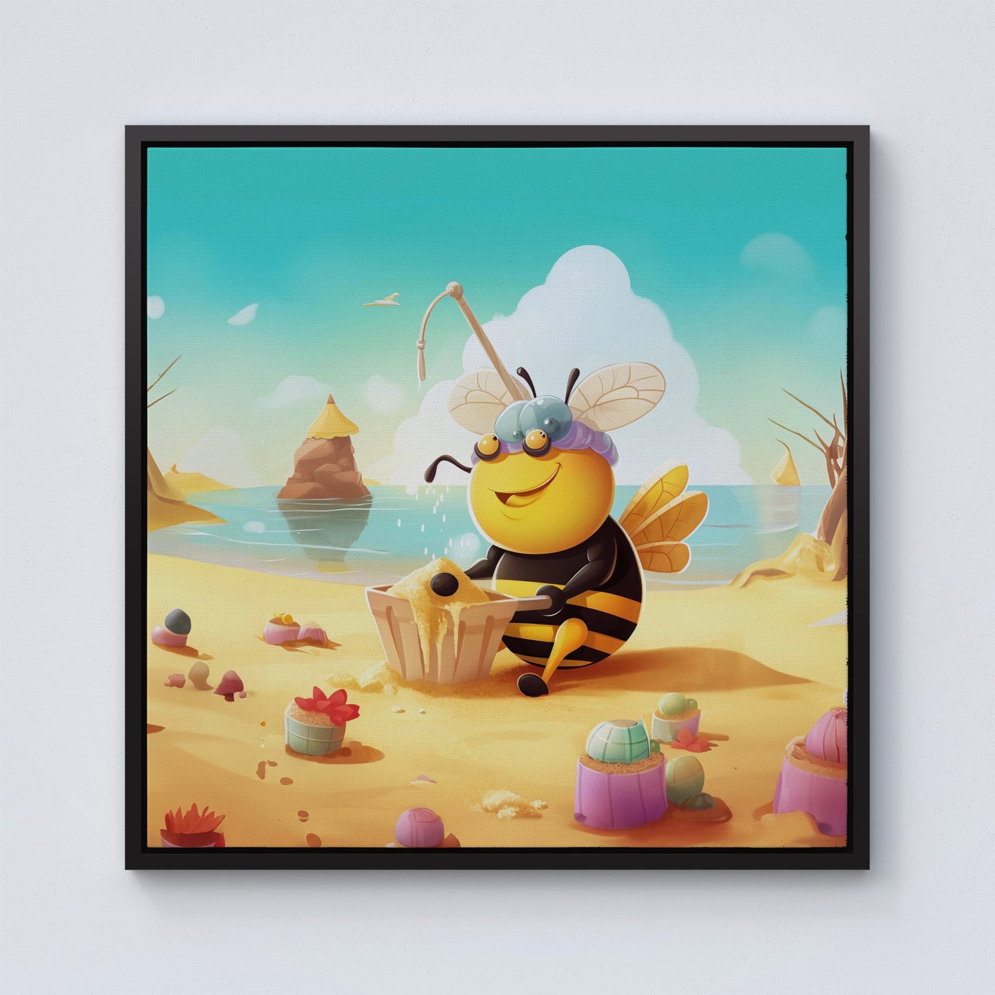 Bumblebee On A Beach Holiday Framed Canvas