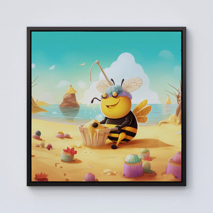 Bumblebee On A Beach Holiday Framed Canvas