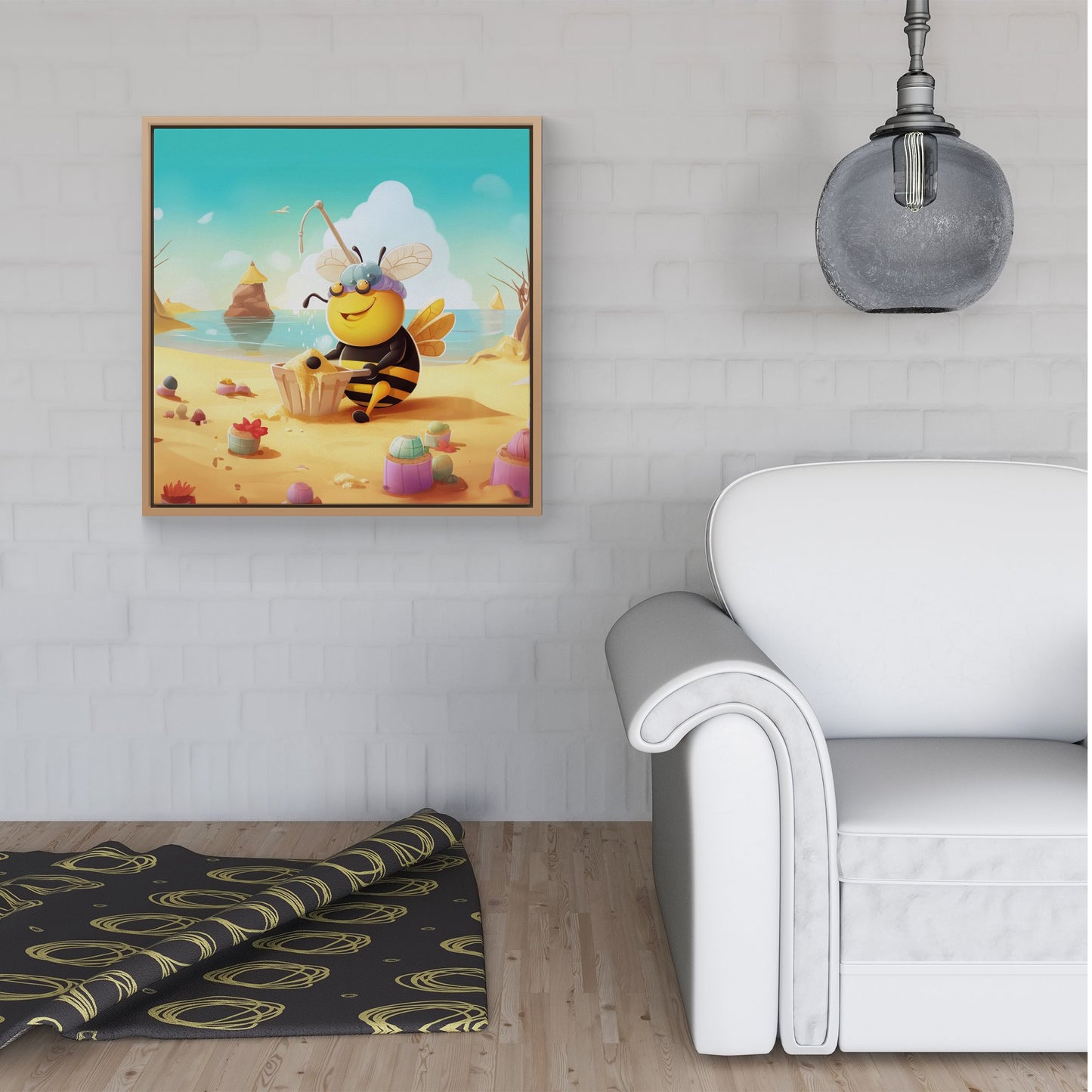 Bumblebee On A Beach Holiday Framed Canvas