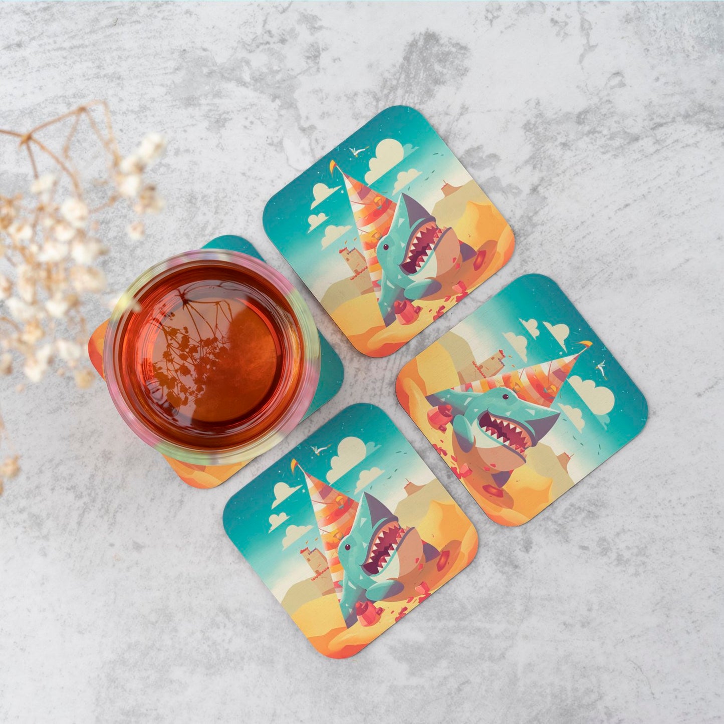 Shark On A Beach Holiday Coasters