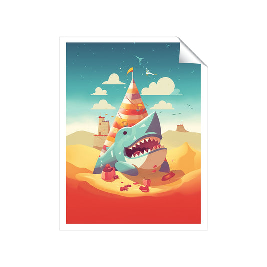 Shark On A Beach Holiday Art Prints