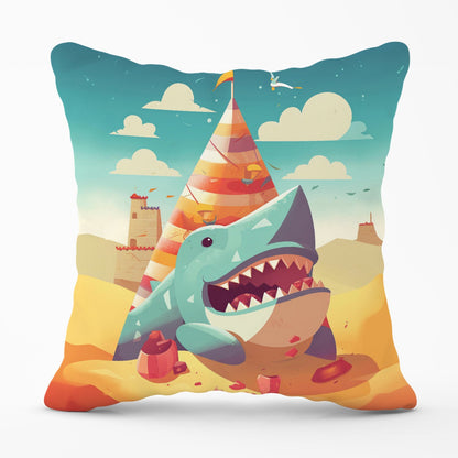 Shark On A Beach Holiday Outdoor Cushion