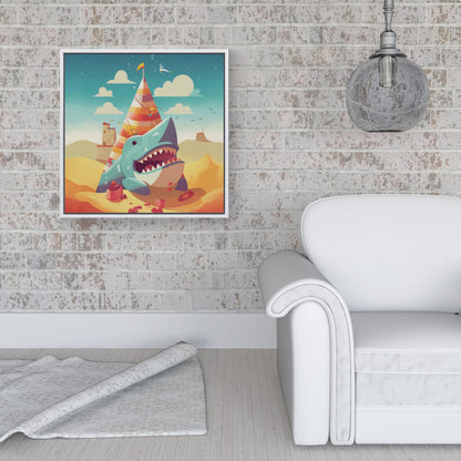 Shark On A Beach Holiday Framed Canvas