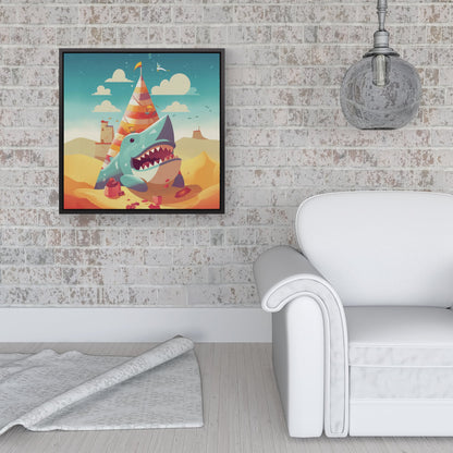 Shark On A Beach Holiday Framed Canvas