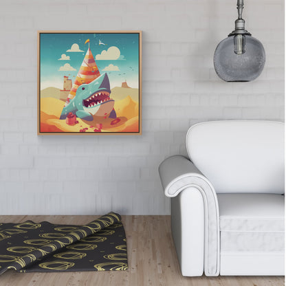 Shark On A Beach Holiday Framed Canvas