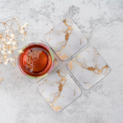 White Marble With Gold Coasters