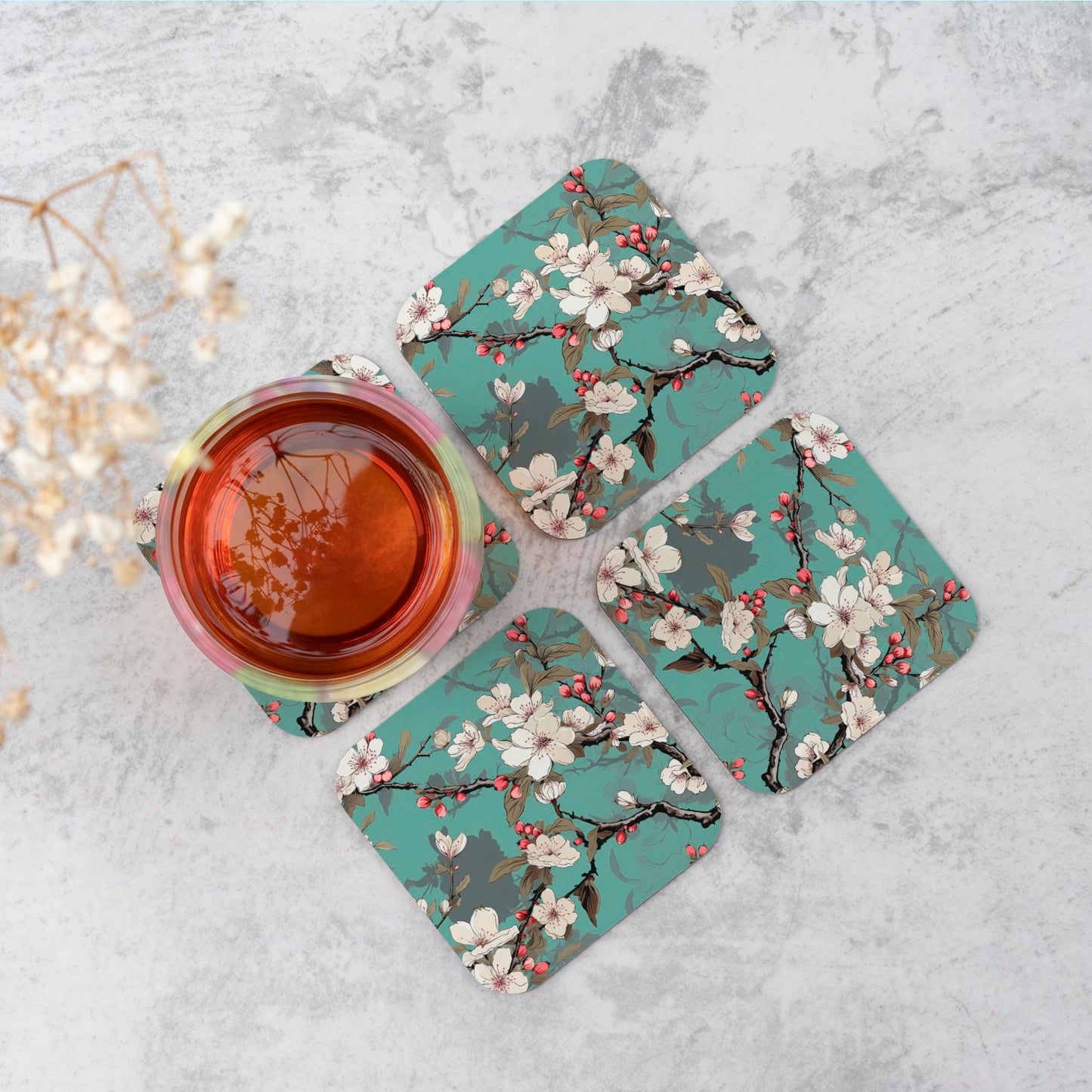 Pink Blossom Asian Design Coasters