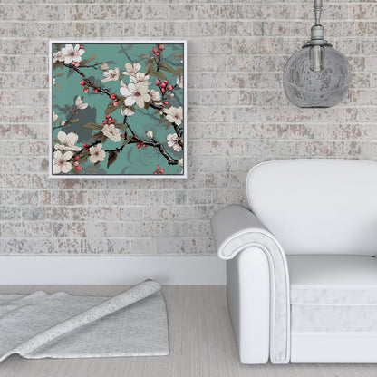 Pink Blossom Asian Design Framed Canvas