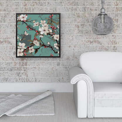 Pink Blossom Asian Design Framed Canvas