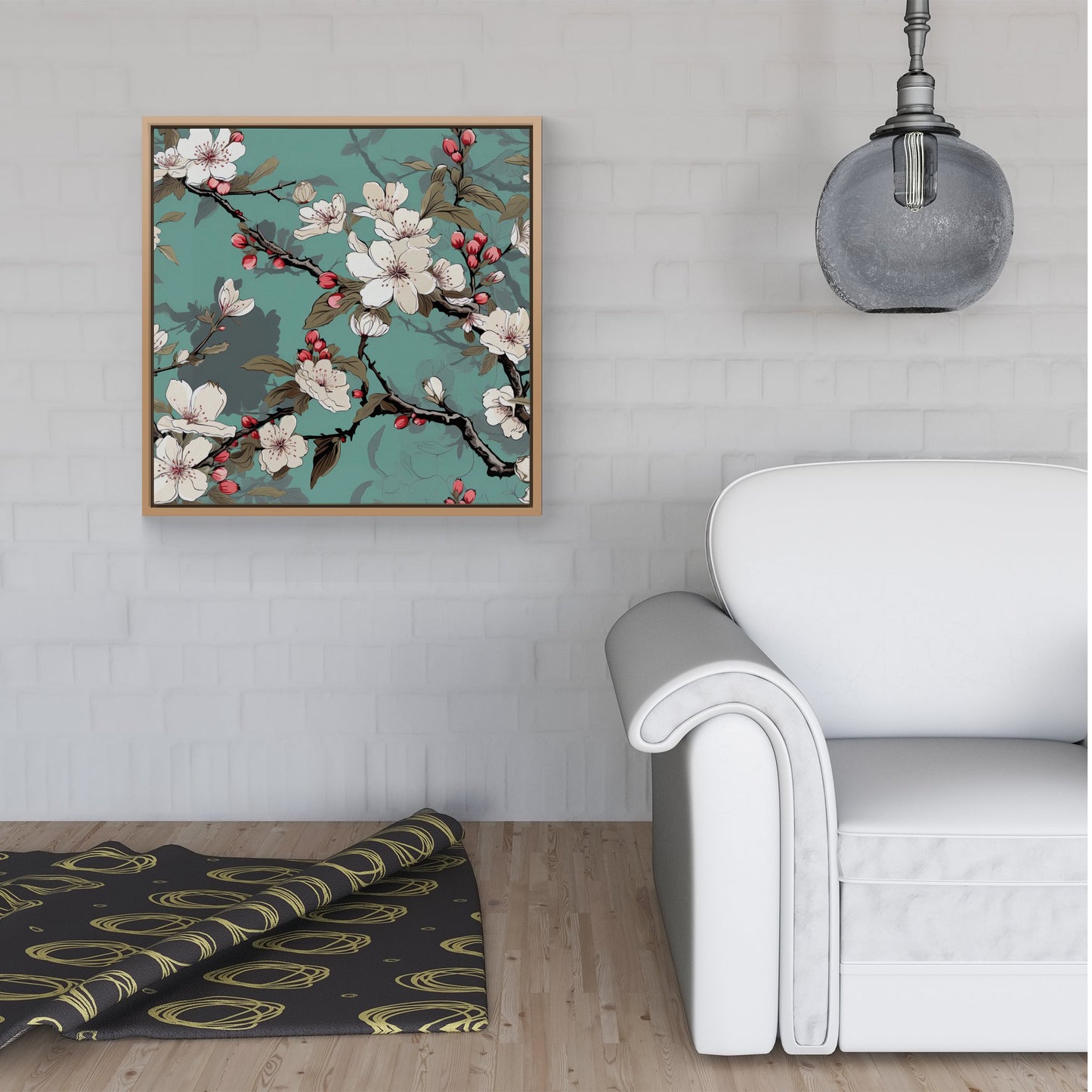 Pink Blossom Asian Design Framed Canvas