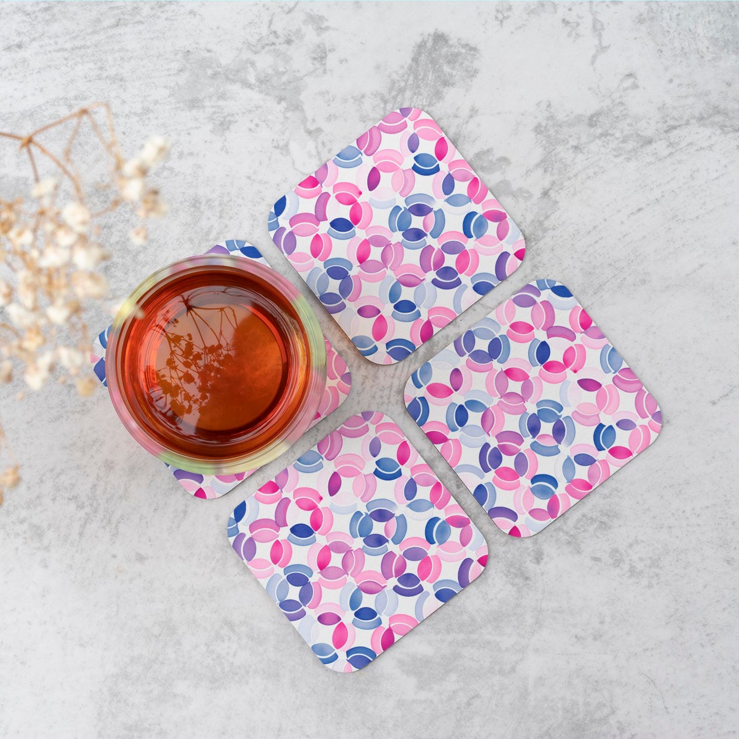 Interlocking Pink Blue Shape Coasters