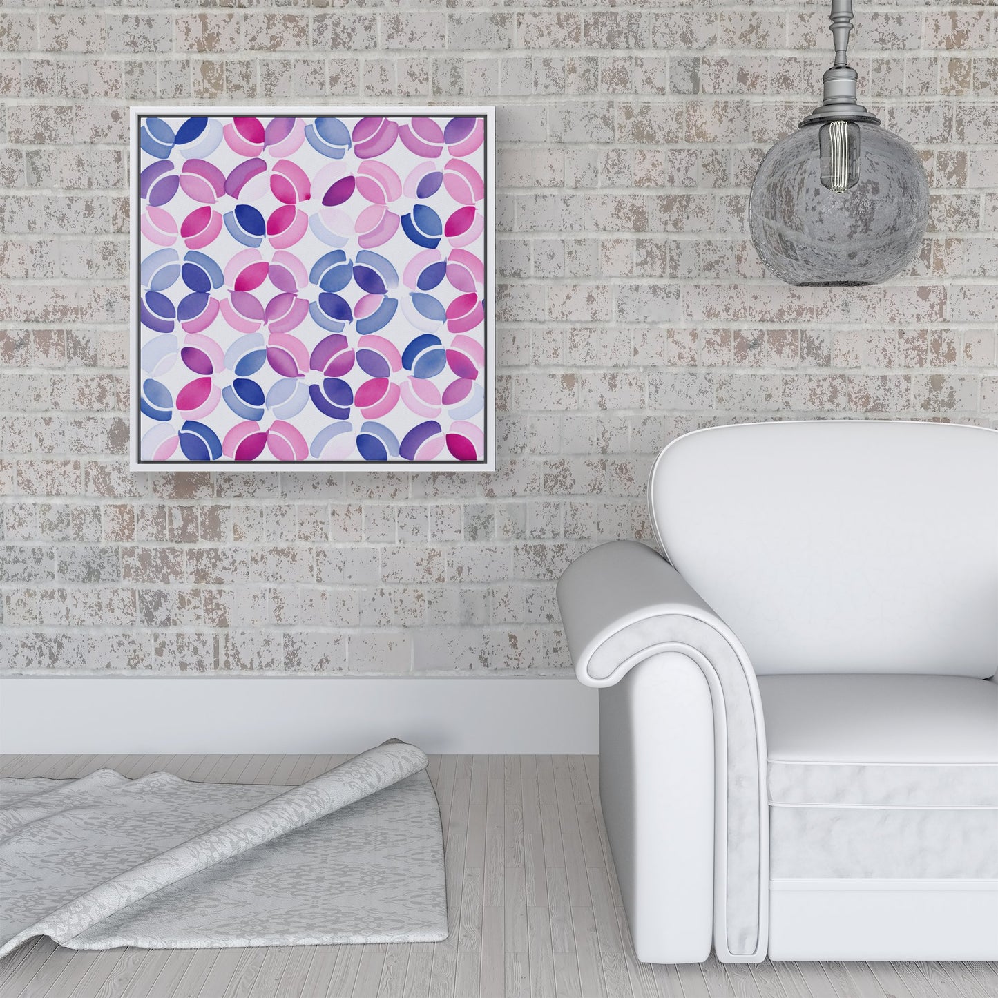 Interlocking Pink Blue Shape Framed Canvas