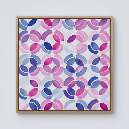 Interlocking Pink Blue Shape Framed Canvas