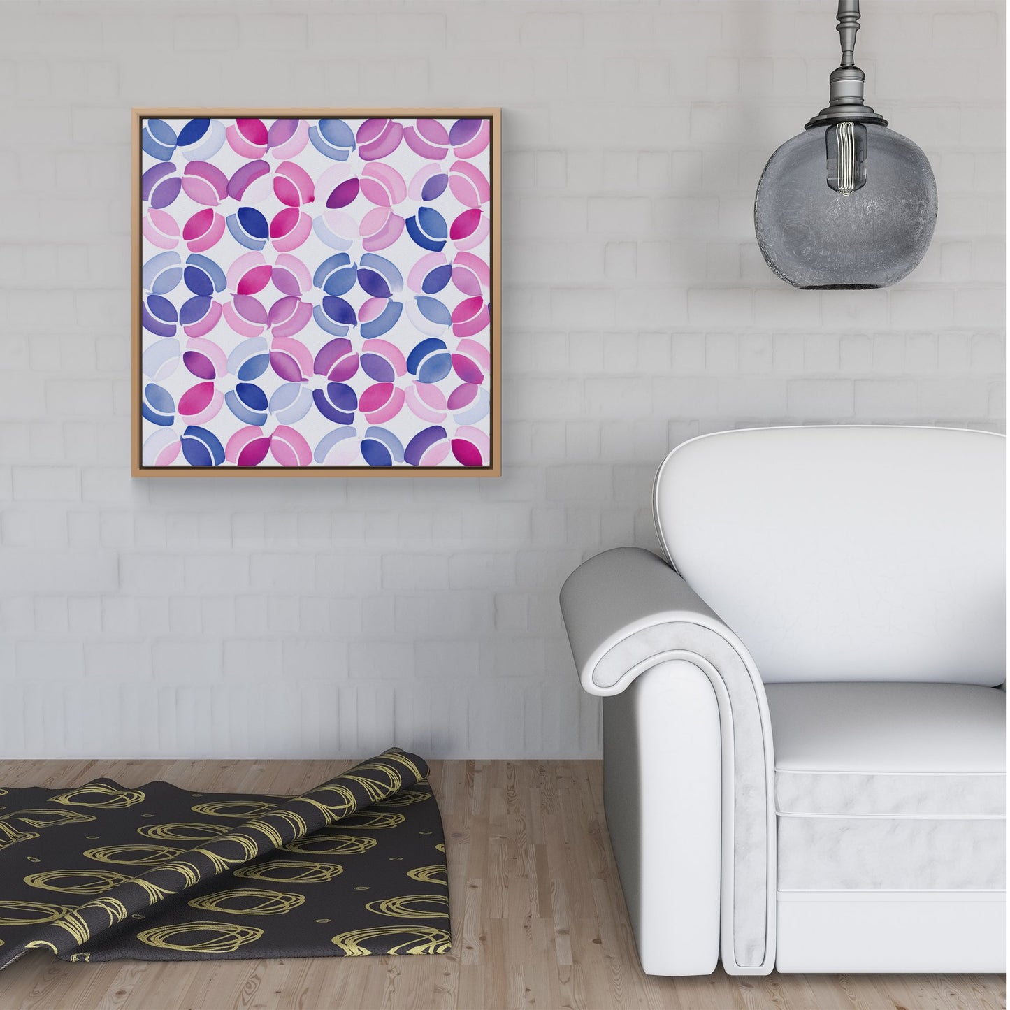 Interlocking Pink Blue Shape Framed Canvas