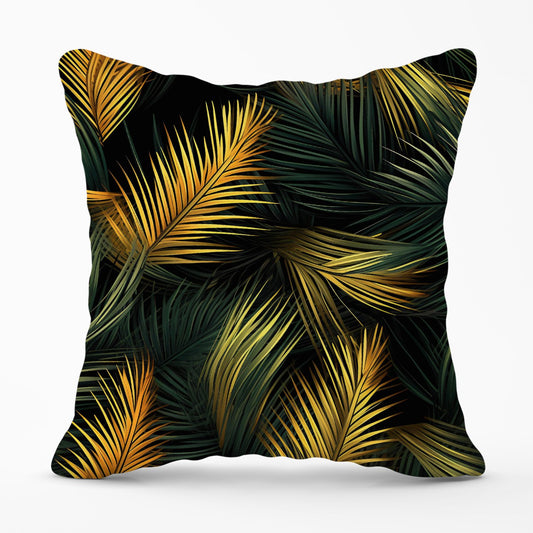 Golden Palm Leaves Outdoor Cushion