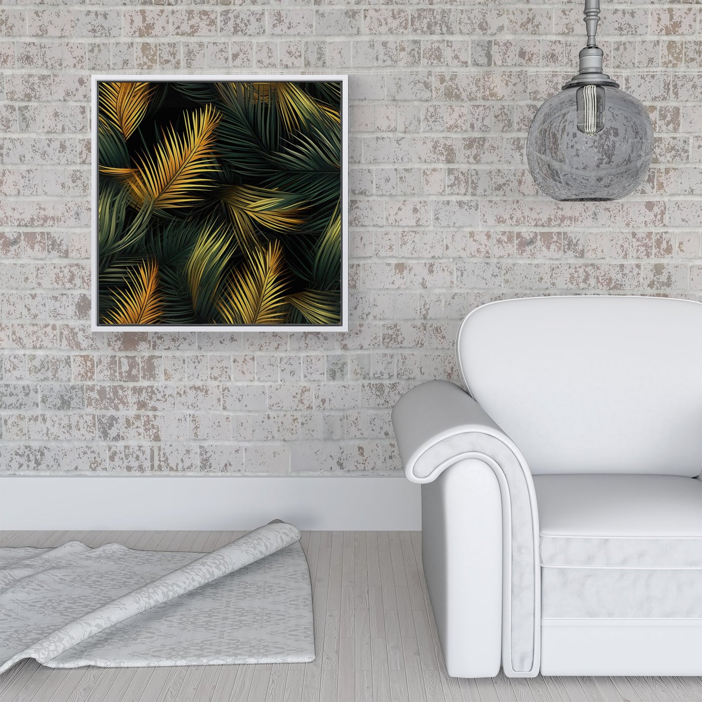 Golden Palm Leaves Framed Canvas