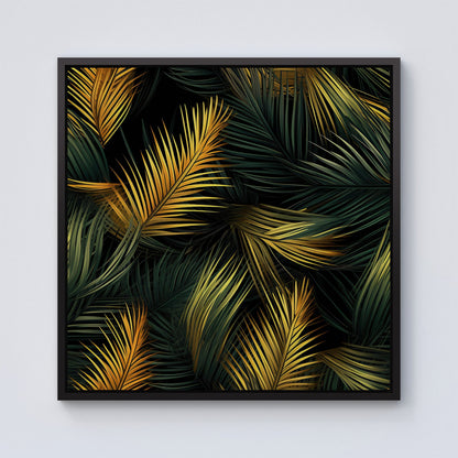 Golden Palm Leaves Framed Canvas