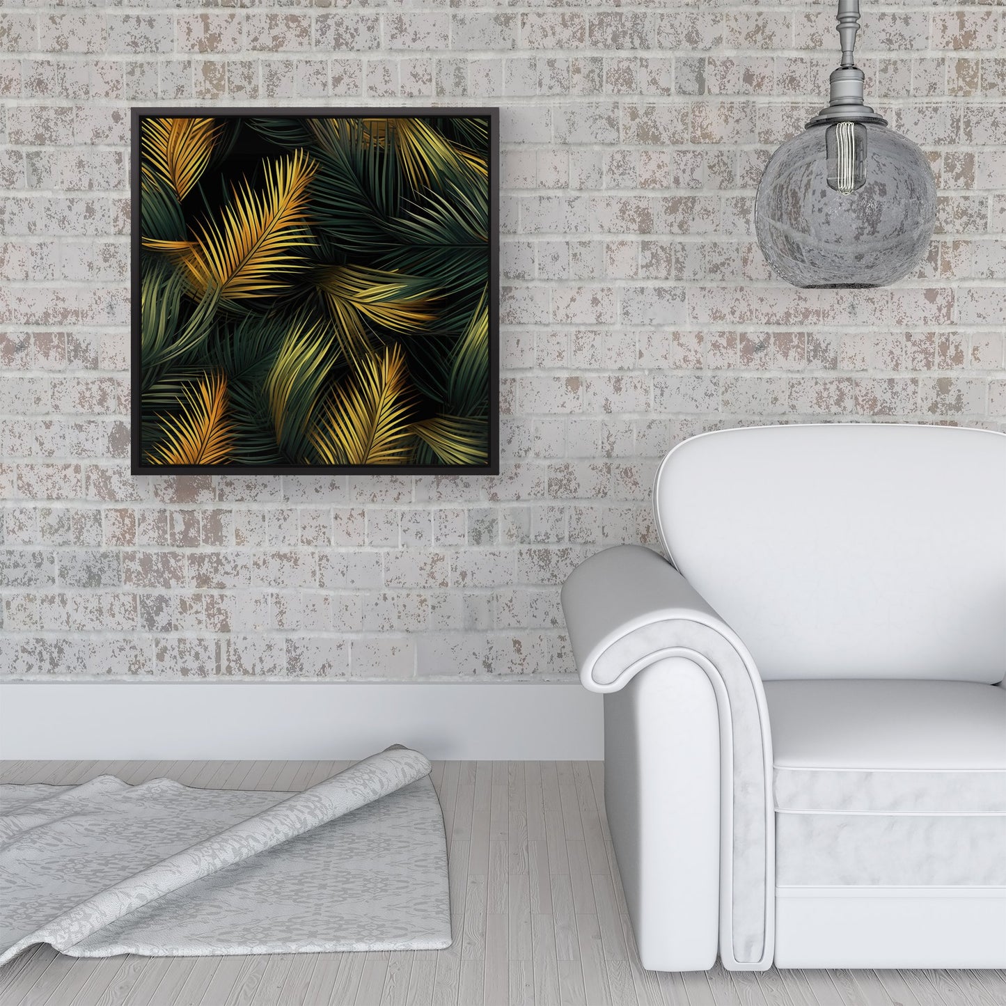 Golden Palm Leaves Framed Canvas