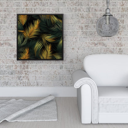 Golden Palm Leaves Framed Canvas