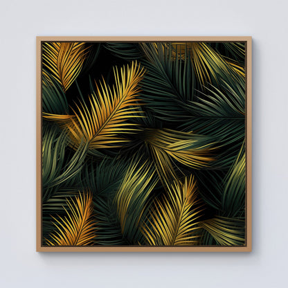 Golden Palm Leaves Framed Canvas